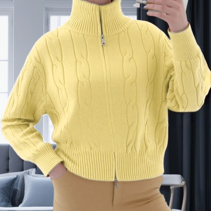 Damen Strickpullover mit hohem Kragen und Zipper EB