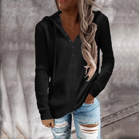 Damen Kapuzenpullover mit strukturiertem Rippdesign und praktischen Knöpfen EB