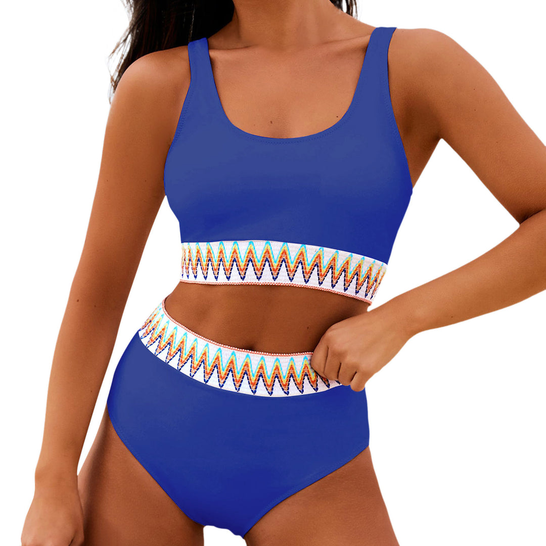 Damen Hoch tailliertes Bikini-Set mit modischem gestreiftem Bund EB