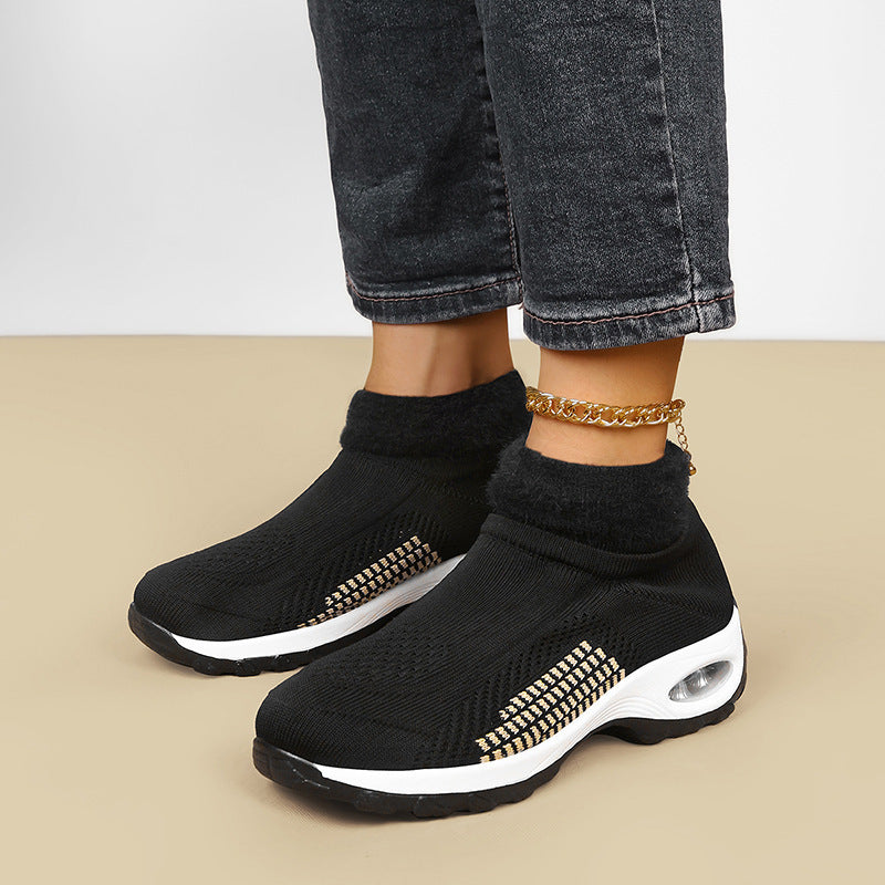 Damen High-Top Sport-Sneaker mit atmungsaktivem Strickoberteil und isolierendem Futter EB