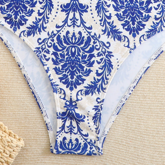 Damen eleganter Einteiler Badeanzug mit romantischem Blumenmuster EB