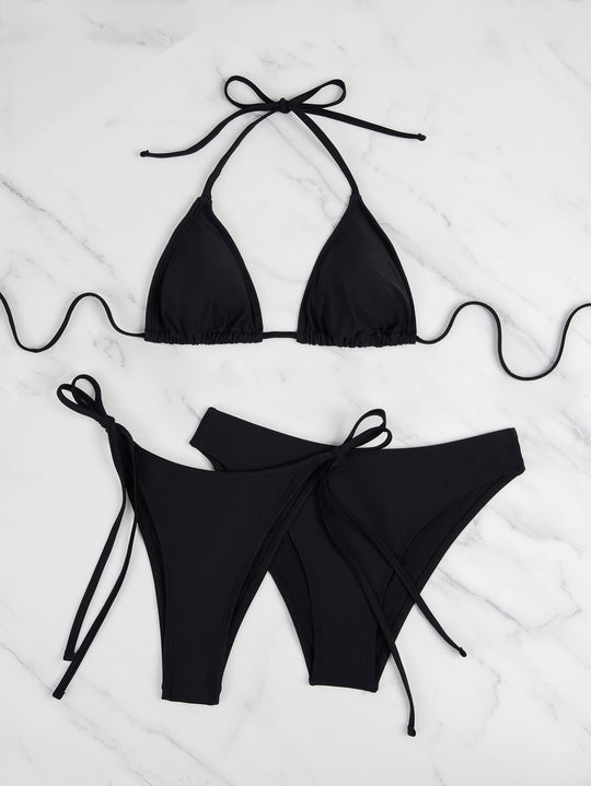Damen Triangel-Bikini mit anpassbaren Bändern und hohen Beinausschnitten EB