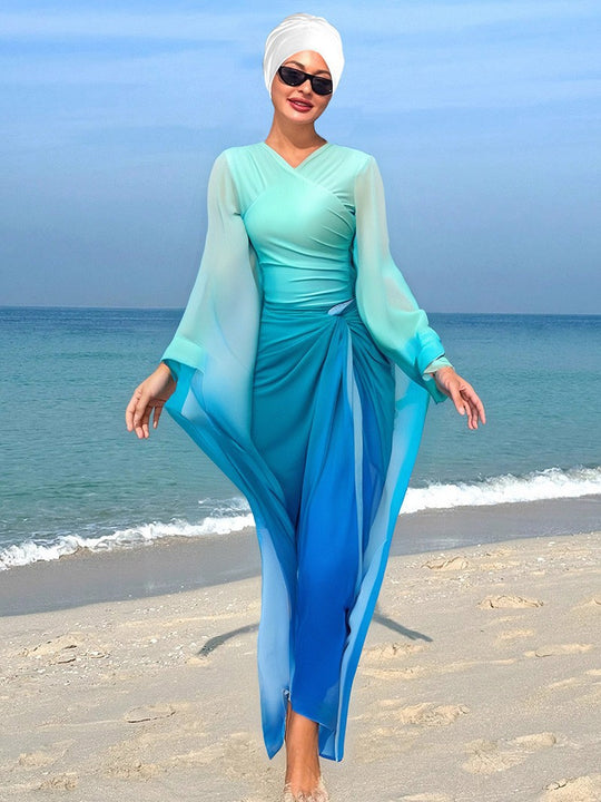 Damen Elegantes Strandkleid mit fließenden Ärmeln EB