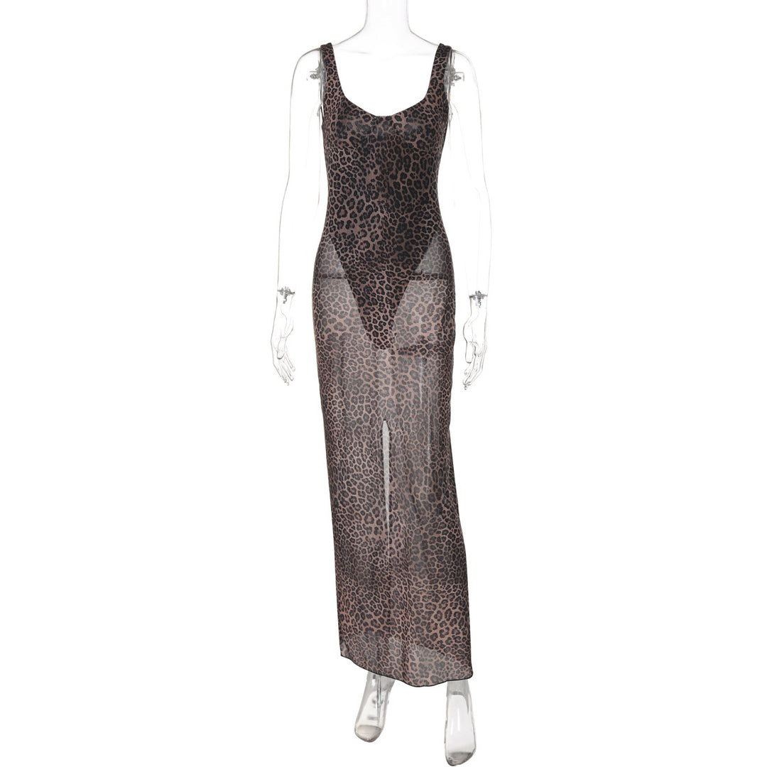 Damen Transparentes Maxikleid mit Leopardenmuster EB