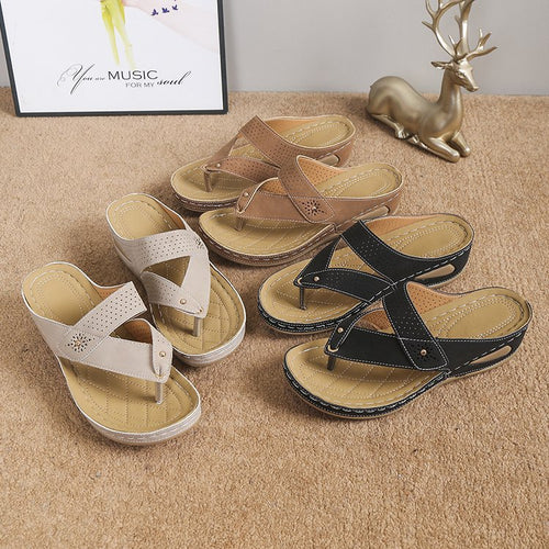 Damen Zehentrenner-Sandalen mit anatomischer Fußbettung und elastischem Riemendesign EB