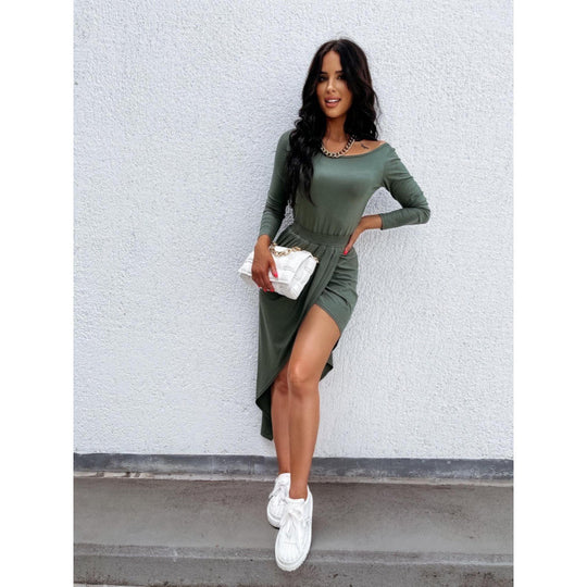 Damen Drapierte Asymmetrische Midi Kleid EB