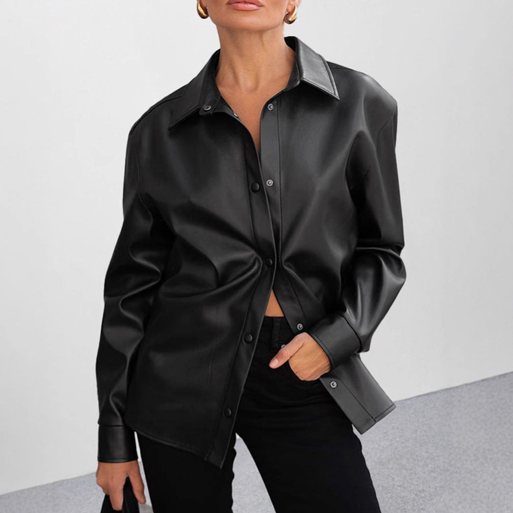 Damen Kunstleder Hemdbluse EB