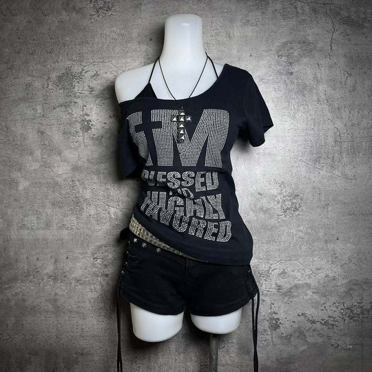 Damen Trendiges T-Shirt mit funkelnden Strassdetails EB