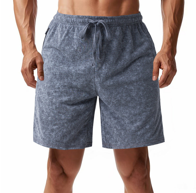 Herren nan locker geschnittene Frottee-Shorts mit elastischem Bund Kordelzug und seitlichen Eingrifftaschen EB