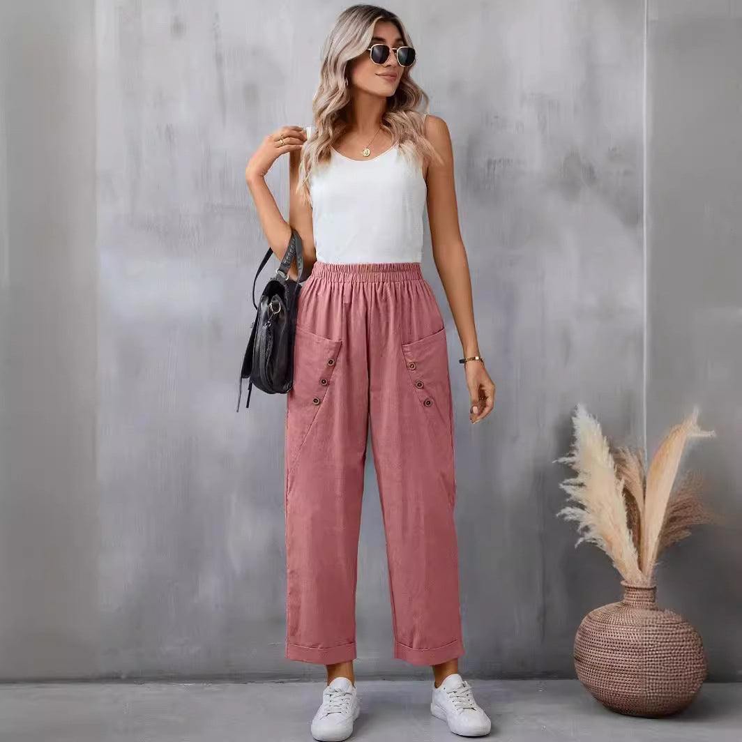 Damen elegante Freizeitpants mit Knopfdetails EB