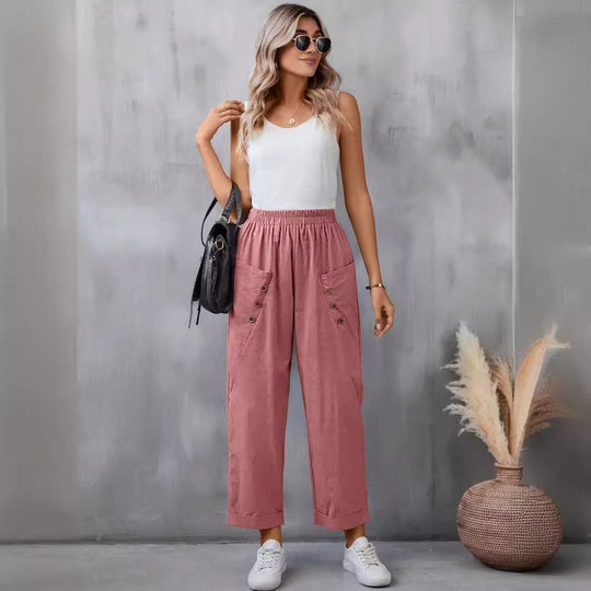 Damen elegante Freizeitpants mit Knopfdetails EB