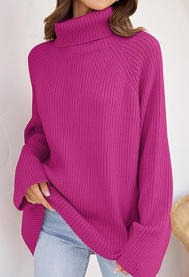 Damen Feinstrickpullover mit hohem Kragen und weitem Schnitt EB