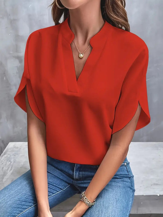 Damen Modische Bluse mit Stehkragen und fließenden Ärmeln EB