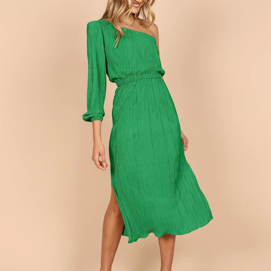 Damen Asymmetrisches Plisseekleid mit Taillengürtel EB