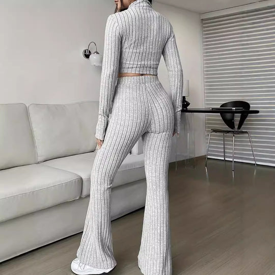 Damen Crop-Pullover und Flared Pants Set EB