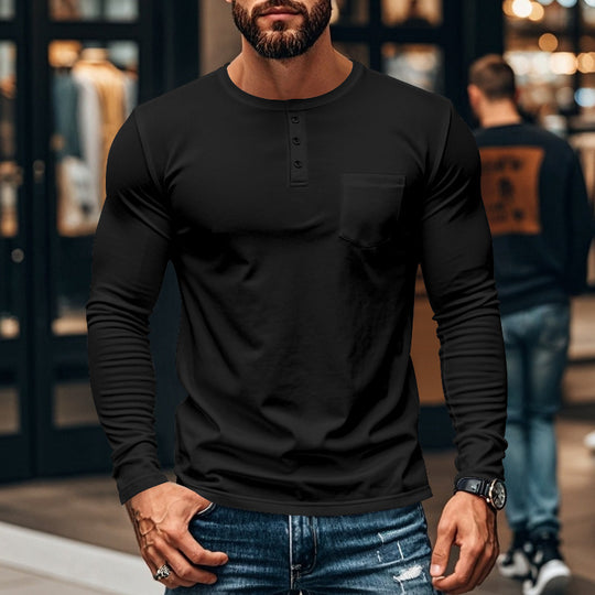 Herren Langarmshirt mit Knopfleiste und Brusttasche EB