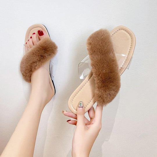 Damen Flausche Slides mit breitem Riemen EB