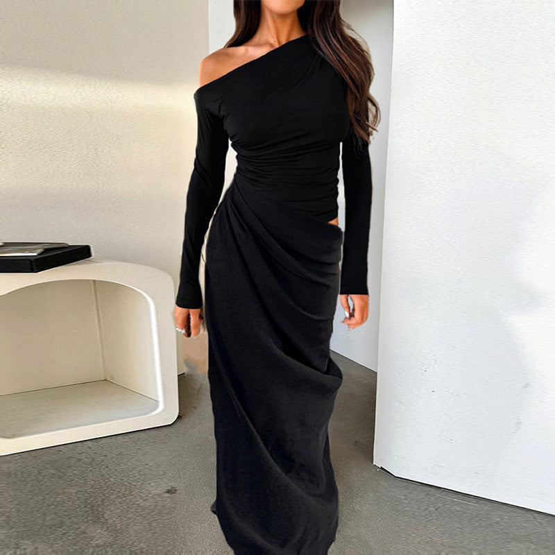 Damen elegantes Wickelkleid mit asymmetrischem Schnitt und langen Ärmeln EB