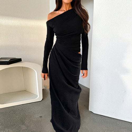 Damen elegantes Wickelkleid mit asymmetrischem Schnitt und langen Ärmeln EB