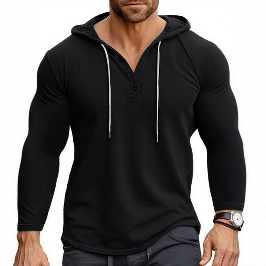 Herren Kapuzenshirt mit modernem Knopfverschluss und atmungsaktivem Stoff EB