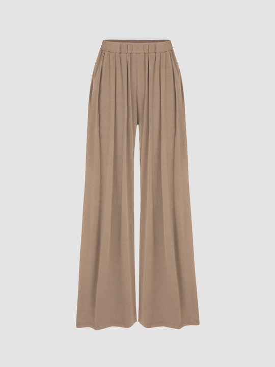 Damen weite Palazzo-Hose mit eleganten Falten und elastischem Bund EB