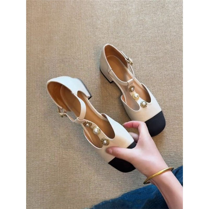 Damen elegante Slingback Ballerinas mit dekorativen Perlenakzenten EB