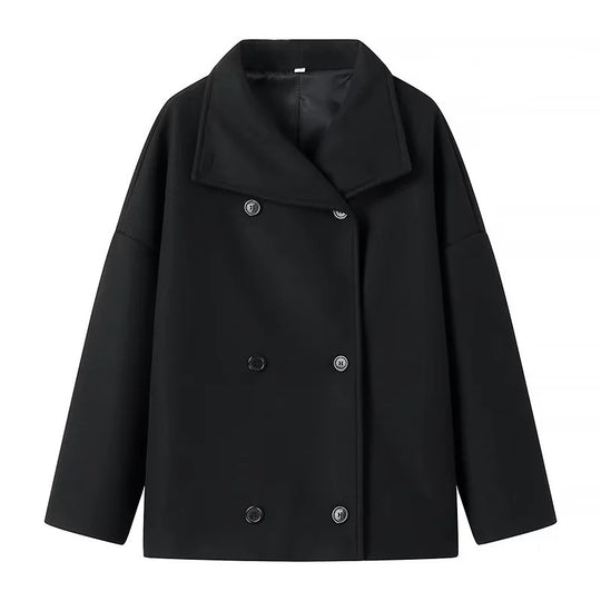 Damen Oversize Doppelreiher-Jacke mit elegantem Schalkragen und großen Knöpfen EB