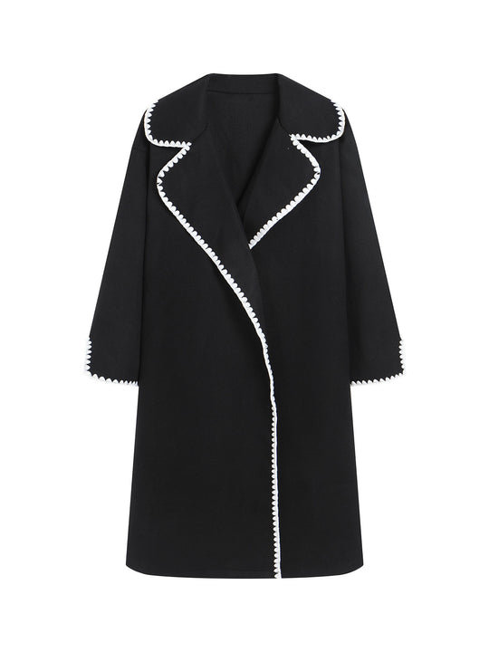 Damen eleganter Mantel mit stilvollem Umschlagkragen und kontrastierenden Ziernähten EB