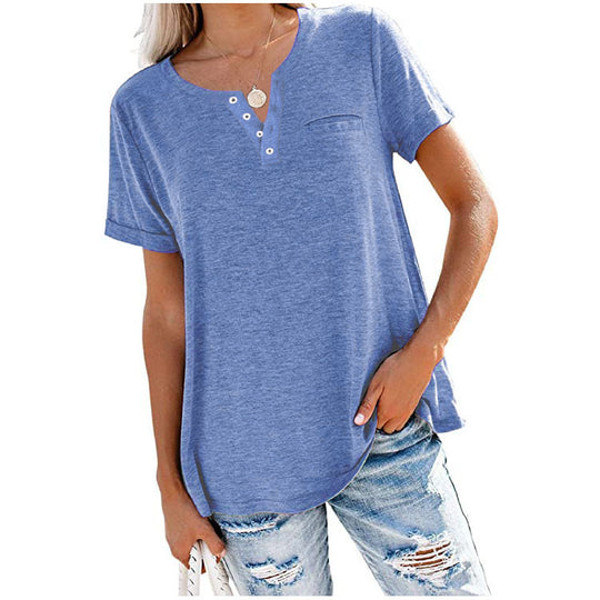 Damen hochwertiges T-Shirt mit Knopfdetail und lockerem Schnitt EB