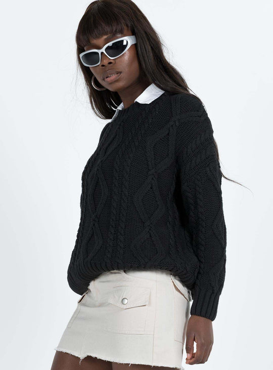 Damen Grobstrickpullover mit voluminösen Ärmeln und klassischem Zopfmuster EB