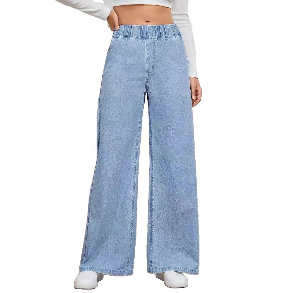 Damen Weite Denim-Hose mit elastischem Bund und lässigem Schnitt EB