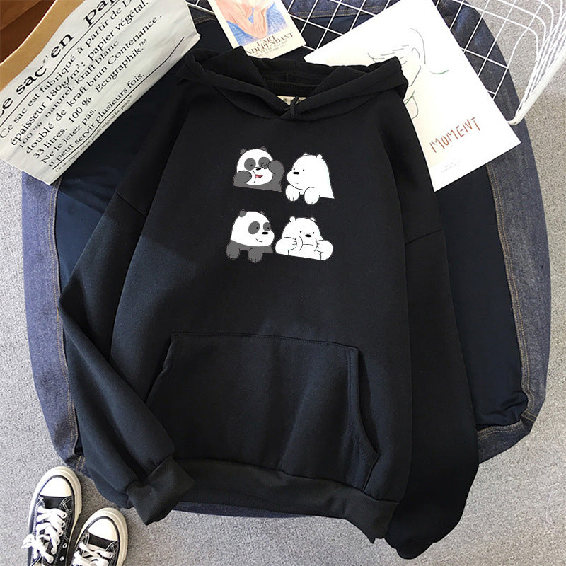 Unisex nan Kapuzenpullover mit niedlichem Comic-Tierprint, Kängurutasche und weichem Fleece-Innenfutter EB