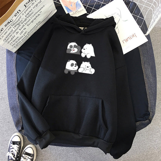 Unisex nan Kapuzenpullover mit niedlichem Comic-Tierprint, Kängurutasche und weichem Fleece-Innenfutter EB