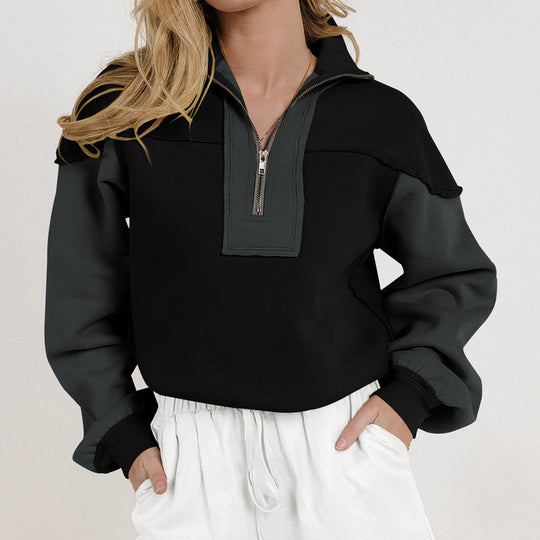 Damen Sportlicher Pullover mit hohem Kragen und Zierriegel EB