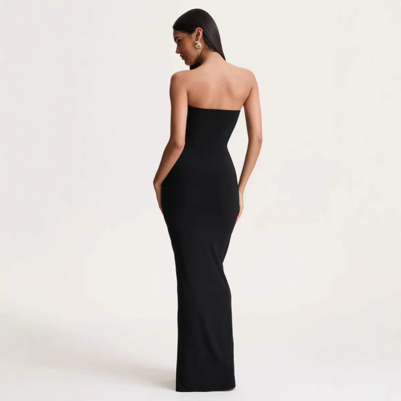 Damen Elegantes langes Abendkleid mit gerafftem Oberteil und goldener Schnalle EB