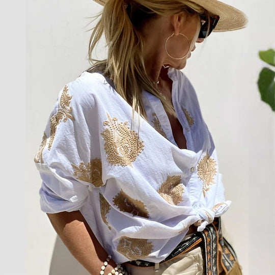 Damen Bluse mit kunstvollen Stickereien und weiten Ärmeln Heidi-Mode