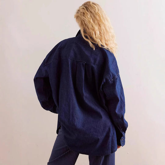 Damen Oversized Jeanshemd mit aufgesetzten Taschen EB