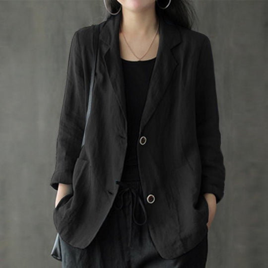 Damen Leinenblazer im lässigen Stil mit lockerer Passform und aufgesetzten Taschen EB