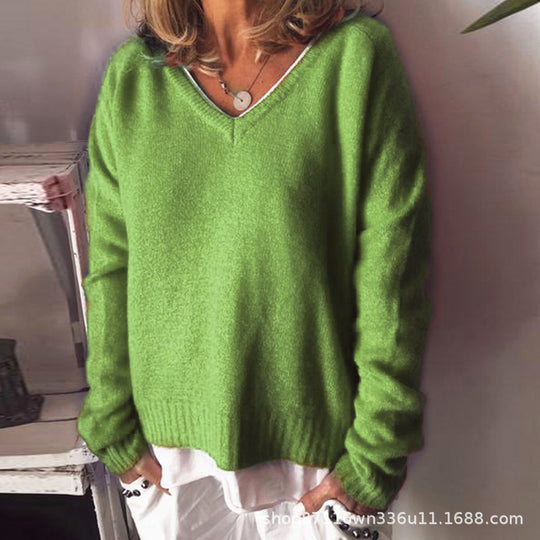 Damen V-Ausschnitt Pullover aus weichem Strick EB