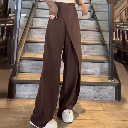 Damen elegante weit geschnittene Palazzo-Hose mit asymmetrischen Schnittdetails EB
