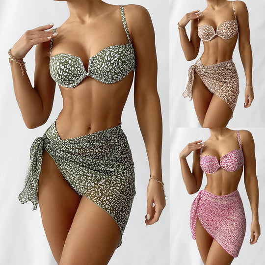 Damen Triangel-Bikini-Set mit transparentem Stoff und animalischem Muster EB