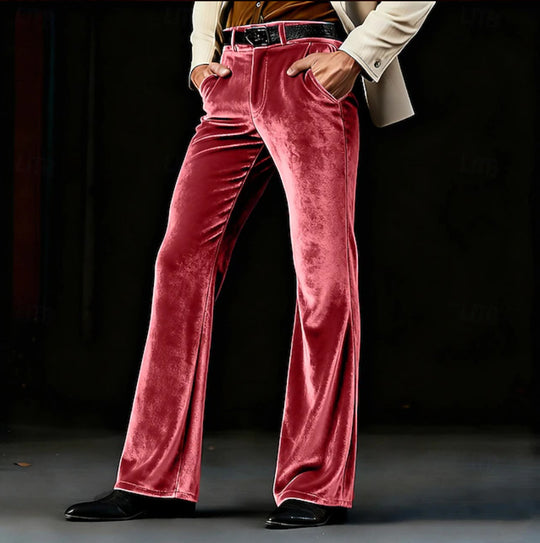 Damen Elegante Samt-Hose mit hohem Bund, ausgestelltem Bein und Eingrifftaschen EB