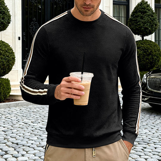 Herren Feinstrukturiertes Rundhals‑Sweatshirt mit sportiven Kontraststreifen an den Ärmeln EB