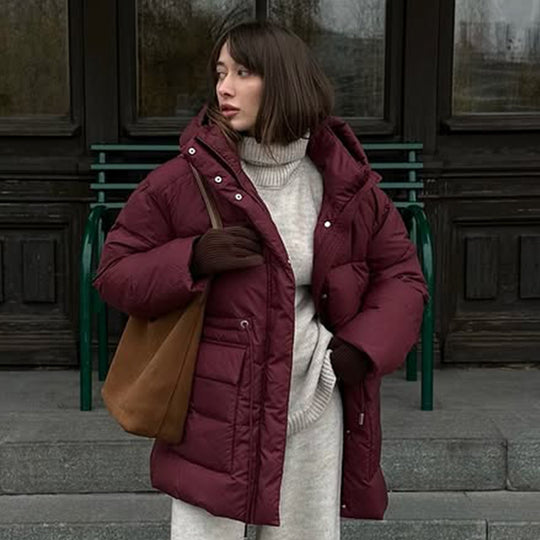 Damen modischer, gefütterter Wintermantel mit verstellbarem Gürtel EB