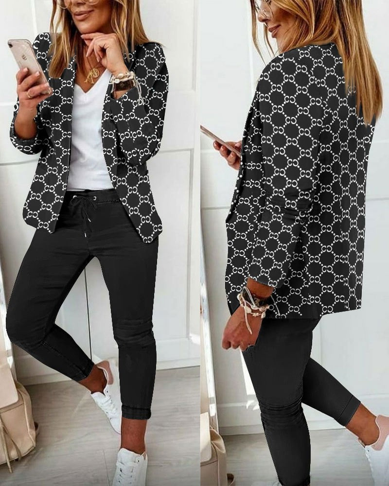 Damen nan Smart-Casual Blazer-Set mit offenem Longblazer und tapered Jogpant mit Kordelzug EB
