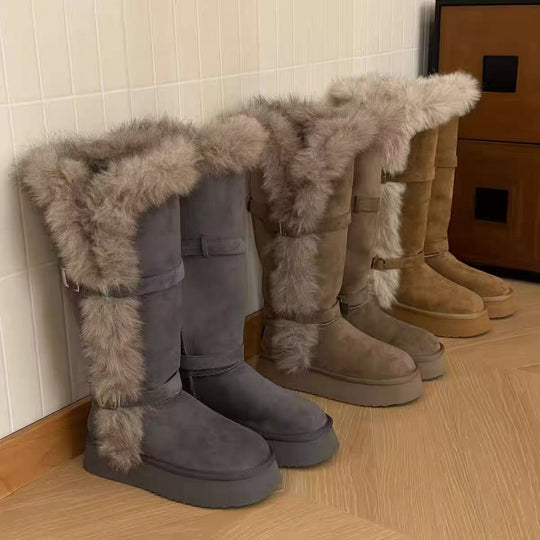 Damen Kuschelige Winterstiefel mit dekorativem Kunstfellabschluss EB