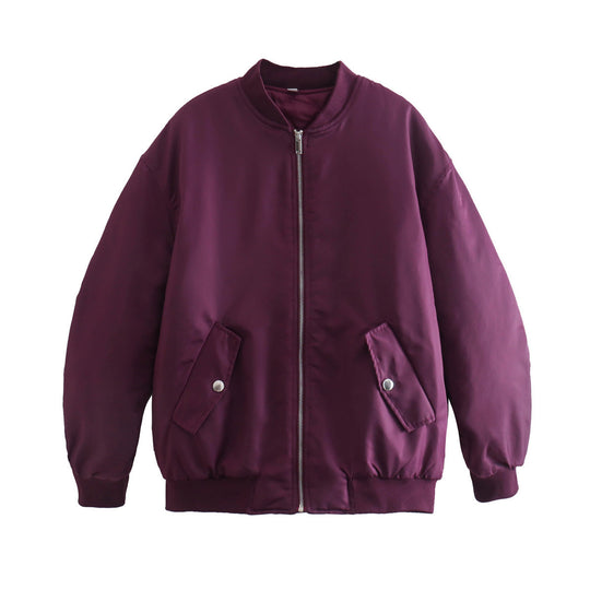 Damen lässige Bomberjacke mit elastischem Bund und praktischen Taschen EB