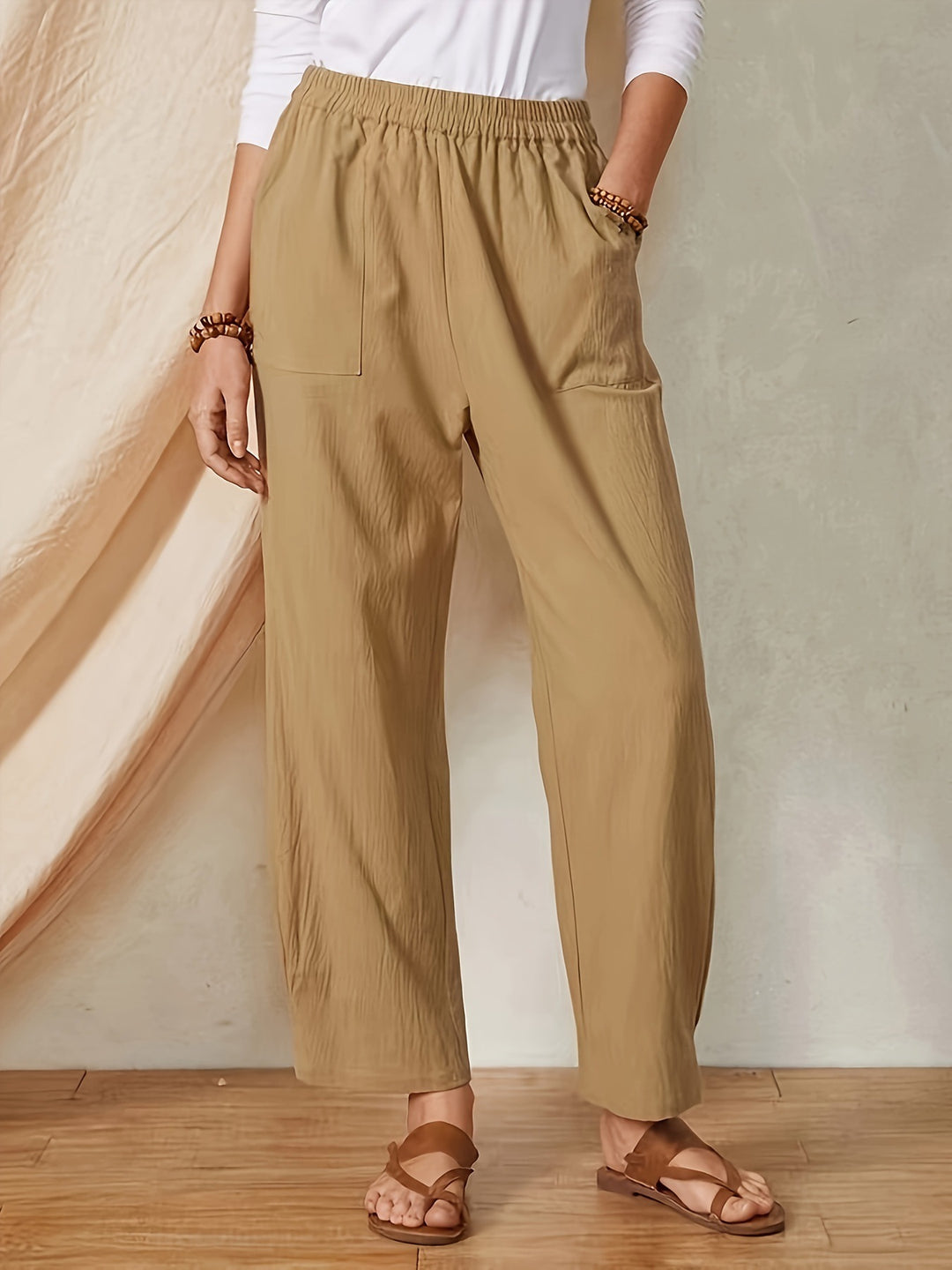 Damen Elegante Freizeithose mit elastischem Bund und praktischen Taschen EB
