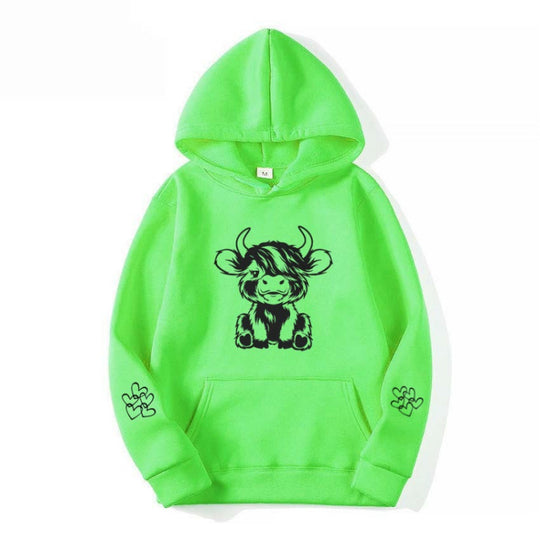 Damen Kapuzensweater mit entzückendem Kuhmotiv und praktischen Kängurutaschen EB