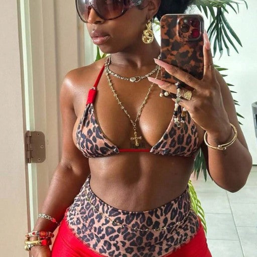 Damen Triangel-Bikini mit hochgeschnittenem Höschen und Animal-Print EB